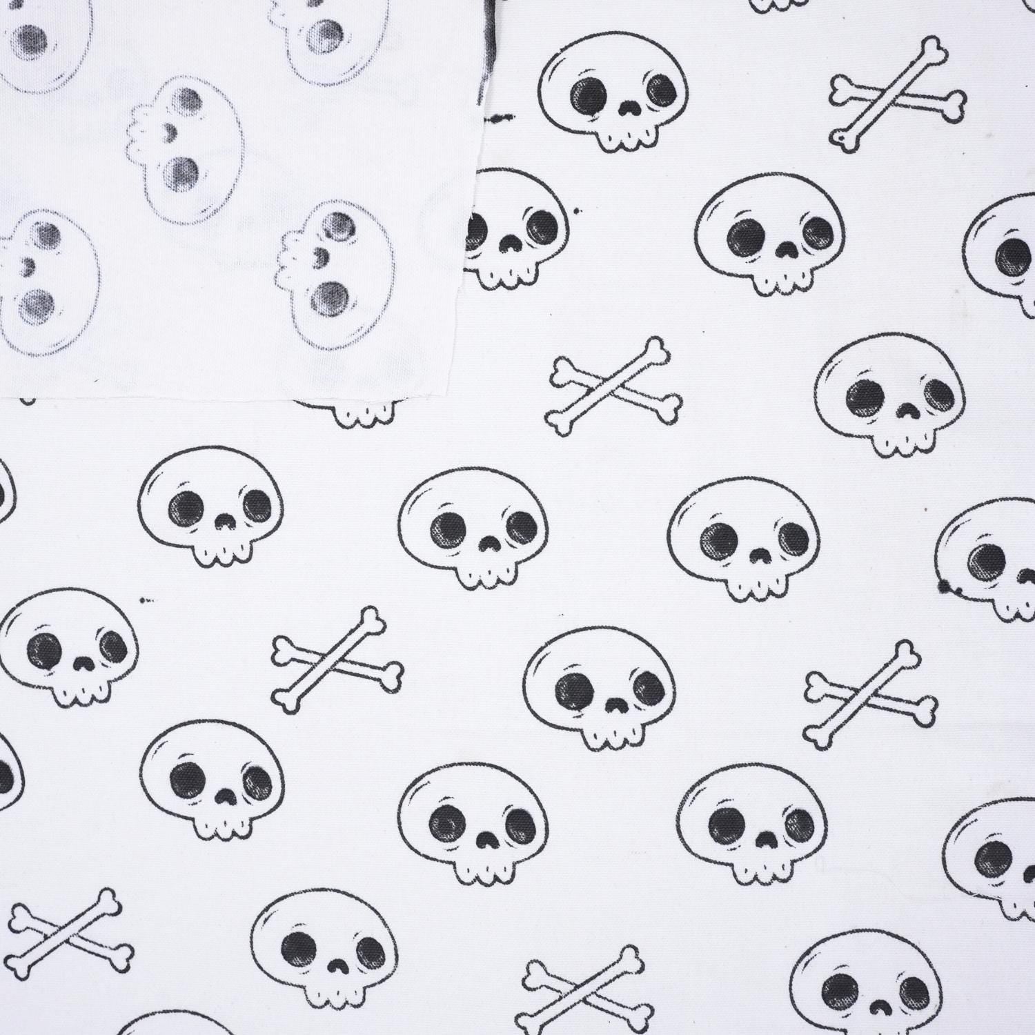 Handmade Black Skeleton Print Table Runner Elegant Fabric on Thick Cotton White for Halloween Decor