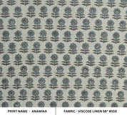 TEAL BLUE BLOCK PRINT FABRUC INDIAN HANDMADE FLORAL BOHO PILLOW AND CUSHION FABRIC VISCOSE LINEN - ANAMIKA