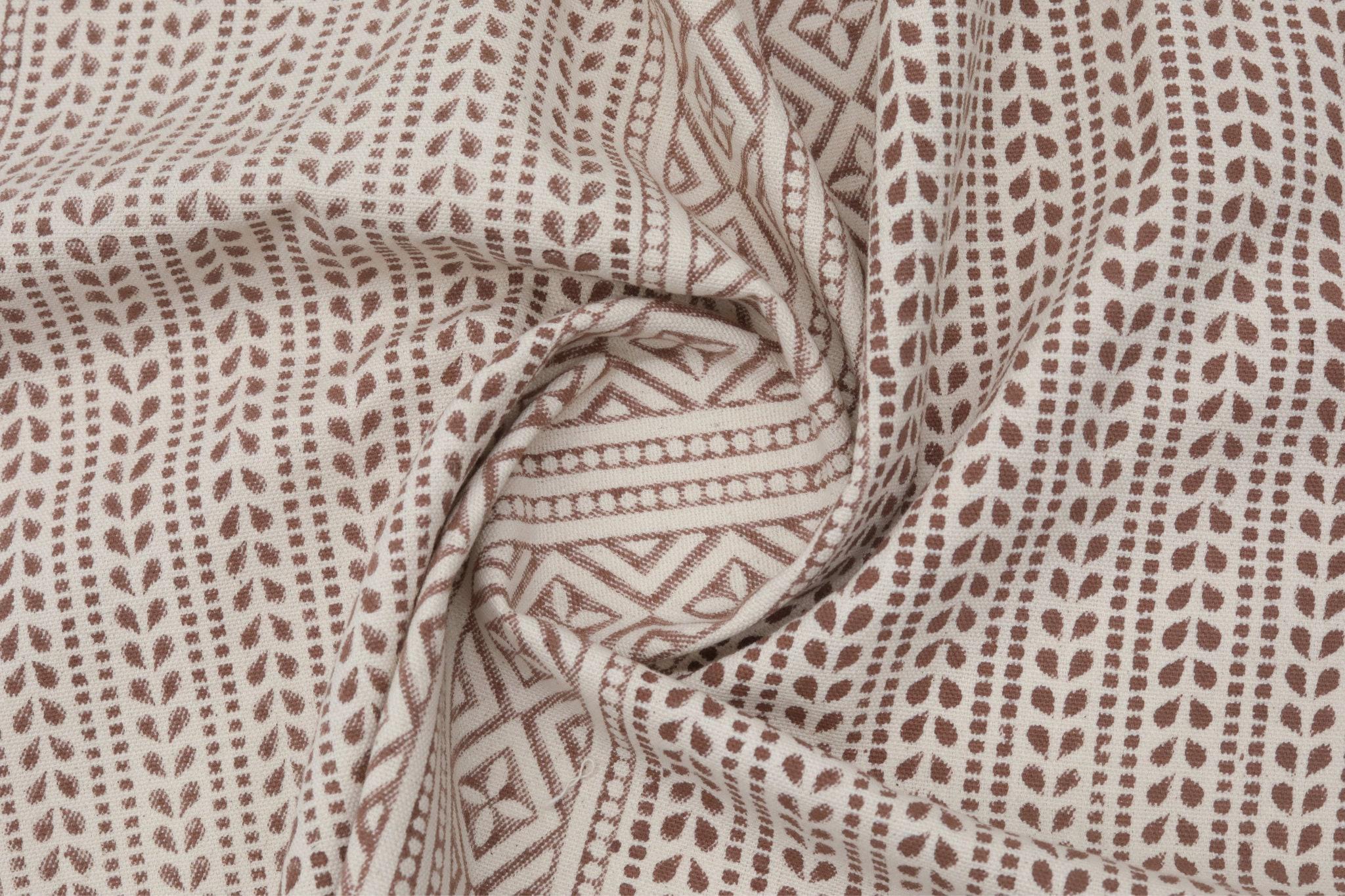 Cotton Block Print Fabric 50 Inch Width Medium Weight Duck Canvas Beige Base With Brown Color Design To Make Curtains and Drapes Tablecloths and Runners Bedding Tote Bag Lampshades Napkins by Fabritual