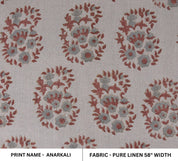 Linen Block Print Fabric 58 Inch Width Medium Weight Linen Natural Base Color Curtains and Drapes Upholstery Pillow Covers Tablecloths and Runners Bedding Tote Bag Lampshades Napkins by Fabritual