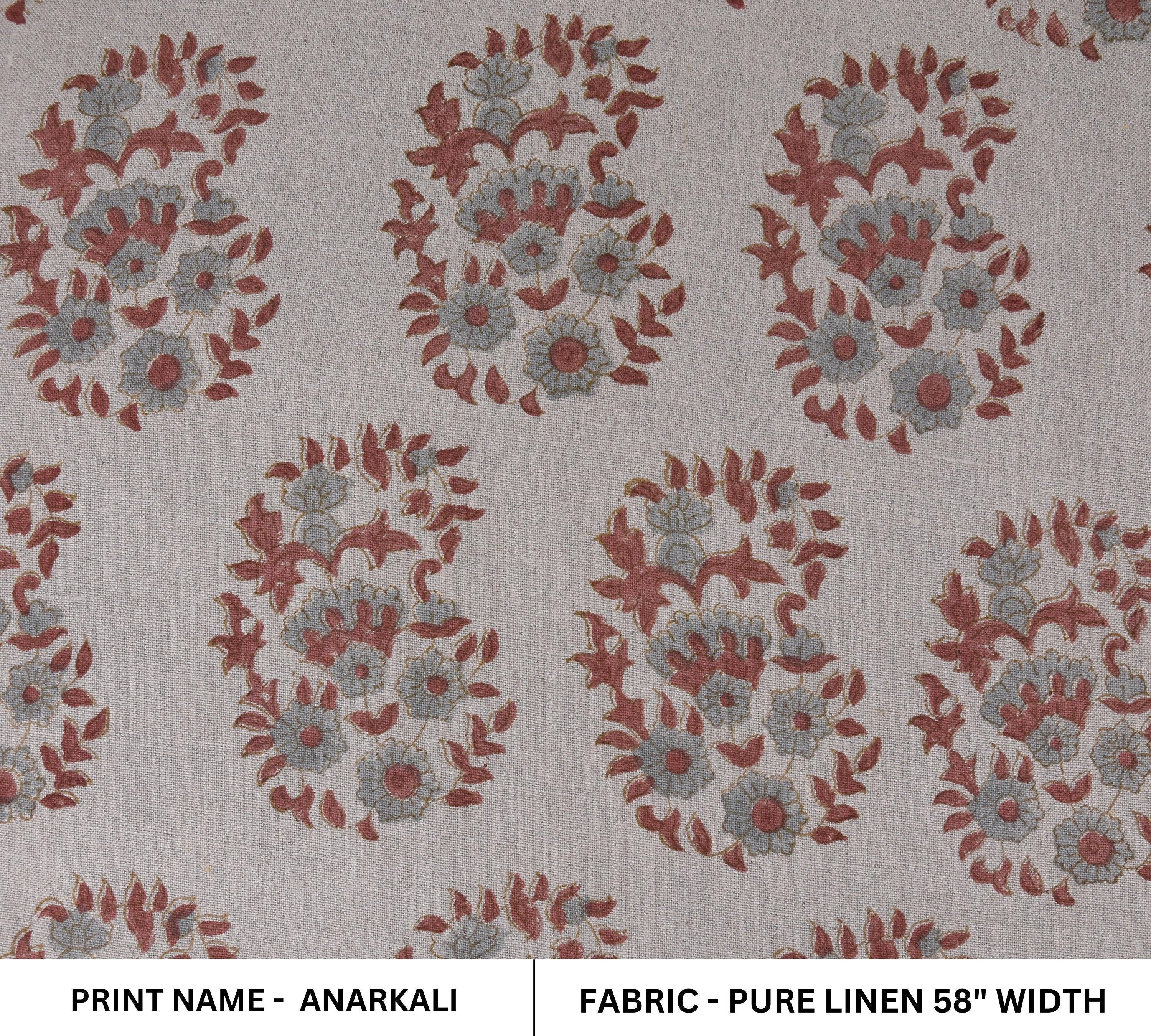 Linen Block Print Fabric 58 Inch Width Medium Weight Linen Natural Base Color Curtains and Drapes Upholstery Pillow Covers Tablecloths and Runners Bedding Tote Bag Lampshades Napkins by Fabritual