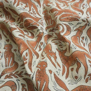 Handcrafted Indian Block Printed Premium Pure Linen Brown and Pastel Gray Animal 58" Wide Fabric – Gehravan