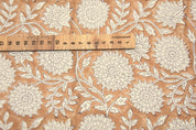 Block Printed Duck Canvas Fabric in Mediumweight Material in Bronze and Beige Floral for Window Curtains - RAJAT