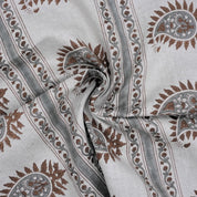 Handcrafted Brown and Gray Floral Cushion Fabric on Pure Linen with Basant Bela Design