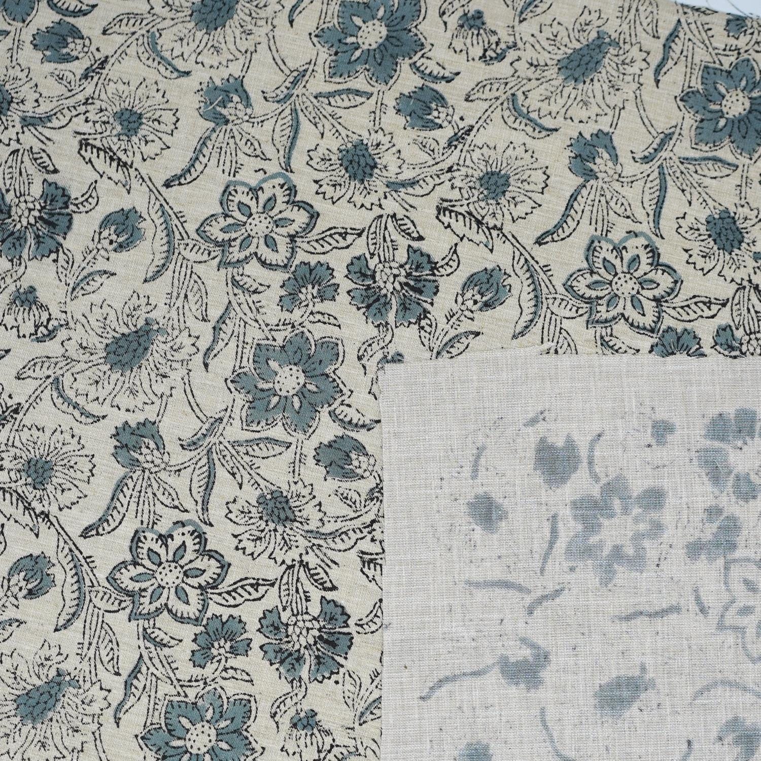 Linen Block Print Fabric Linen Blend 58 Inch Width Light Weight Linen Natural Base Color Curtains and Drapes Upholstery Handmade Art Pillow Covers Bedding Tote Bag Lampshades Napkins by Fabritual