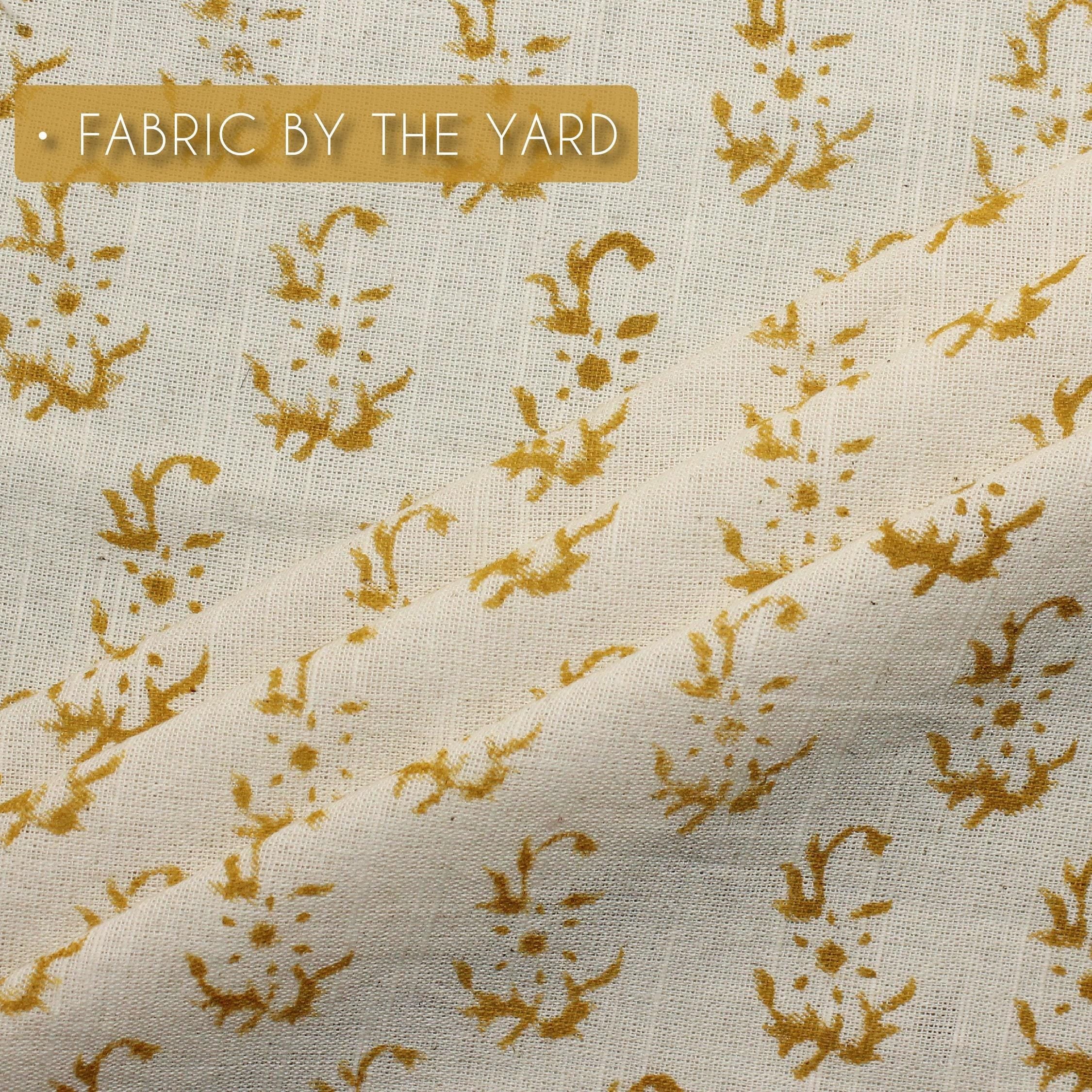 Linen Block Print Fabric 58 Inch Width Medium Weight Linen Natural Base Color Curtains and Drapes Upholstery Handmade Art Pillow Covers Tablecloths and Runners Bedding Tote Bag Lampshades Napkins by Fabritual