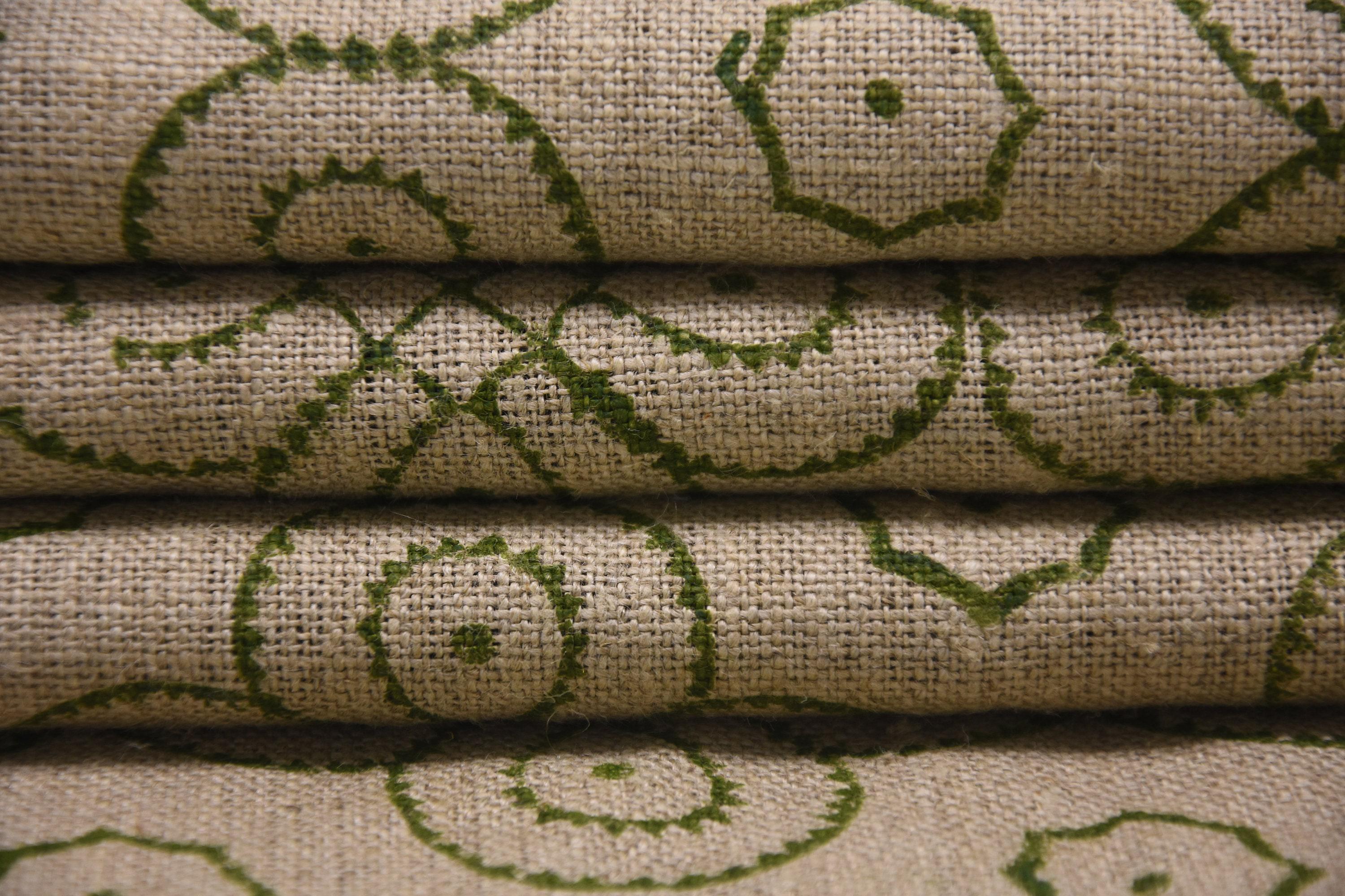 Linen Block Print Fabric 58 Inch Width Heavy Linen Natural Base Color Curtains and Drapes Upholstery Pillow Covers Tablecloths and Runners Bedding Tote Bag by Fabritual