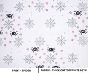 Indian Hand Block Black and Gray Spider Print Cuchion Cover Fabric for Halloween Decor in Thick Cotton White