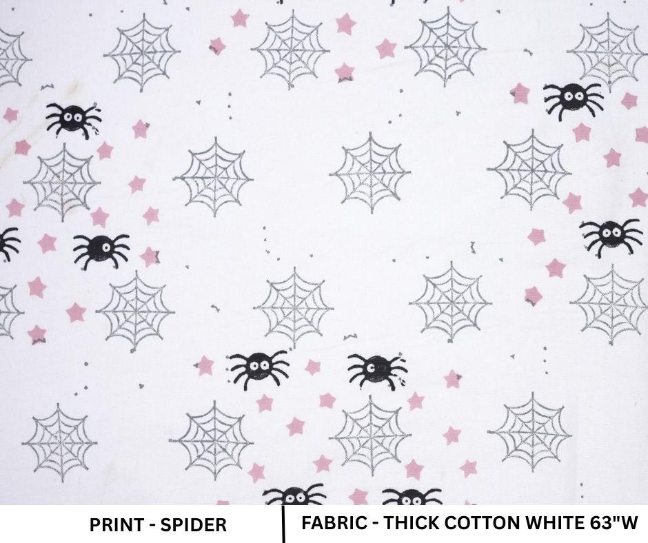 Indian Hand Block Black and Gray Spider Print Cuchion Cover Fabric for Halloween Decor in Thick Cotton White