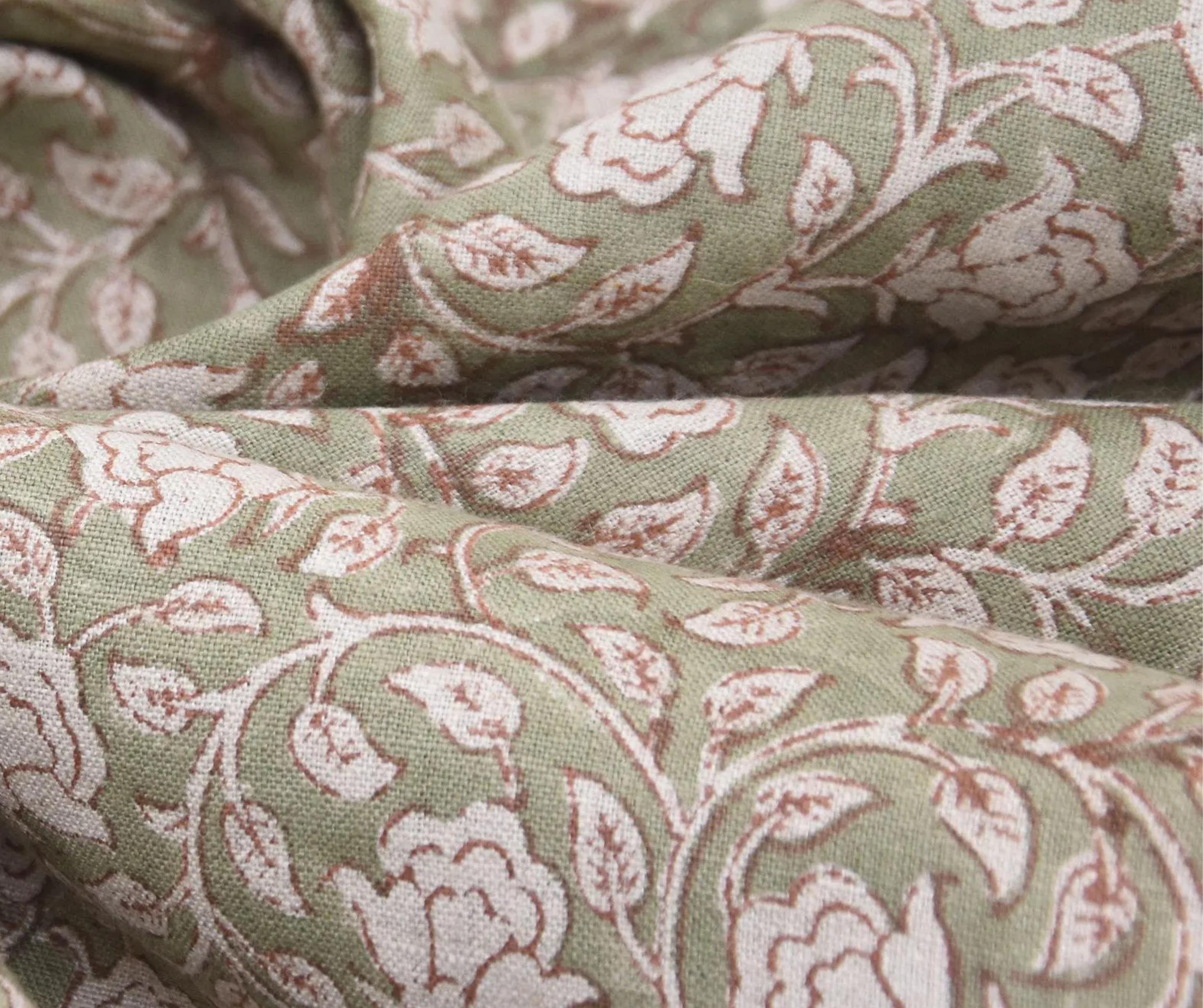 Linen Block Print Fabric 58 Inch Width Medium Weight Linen Natural Base Light  Color Curtains and Drapes Upholstery Pillow Covers Tablecloths and Runners Bedding Tote Bag Lampshades by Fabritual