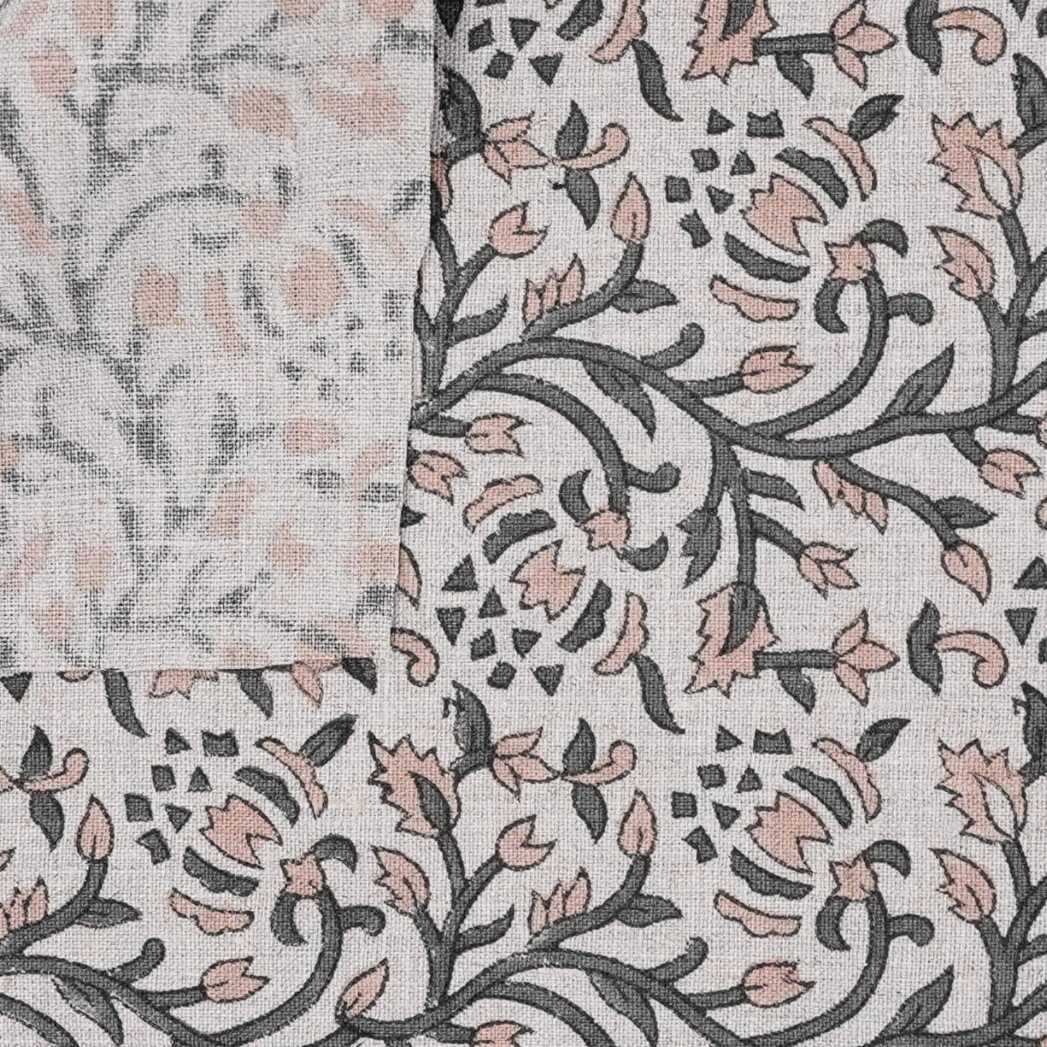 Handcrafted Gray Floral Cushion and Roman Shade Pure Linen Fabric for Farmhouse Decor - Suhana Bel