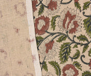 Linen Block Print Fabric 58 Inch Width Heavy Linen Natural Base With Unique Color Curtains and Drapes Upholstery Pillow Covers Tablecloths and Runners Bedding Tote Bag by Fabritual