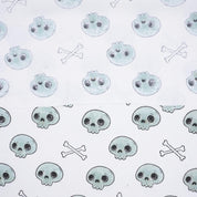 Indian Art Skeleton Print in Blue and Black Handmade Thick Cotton White Halloween Fabric for Table Cover