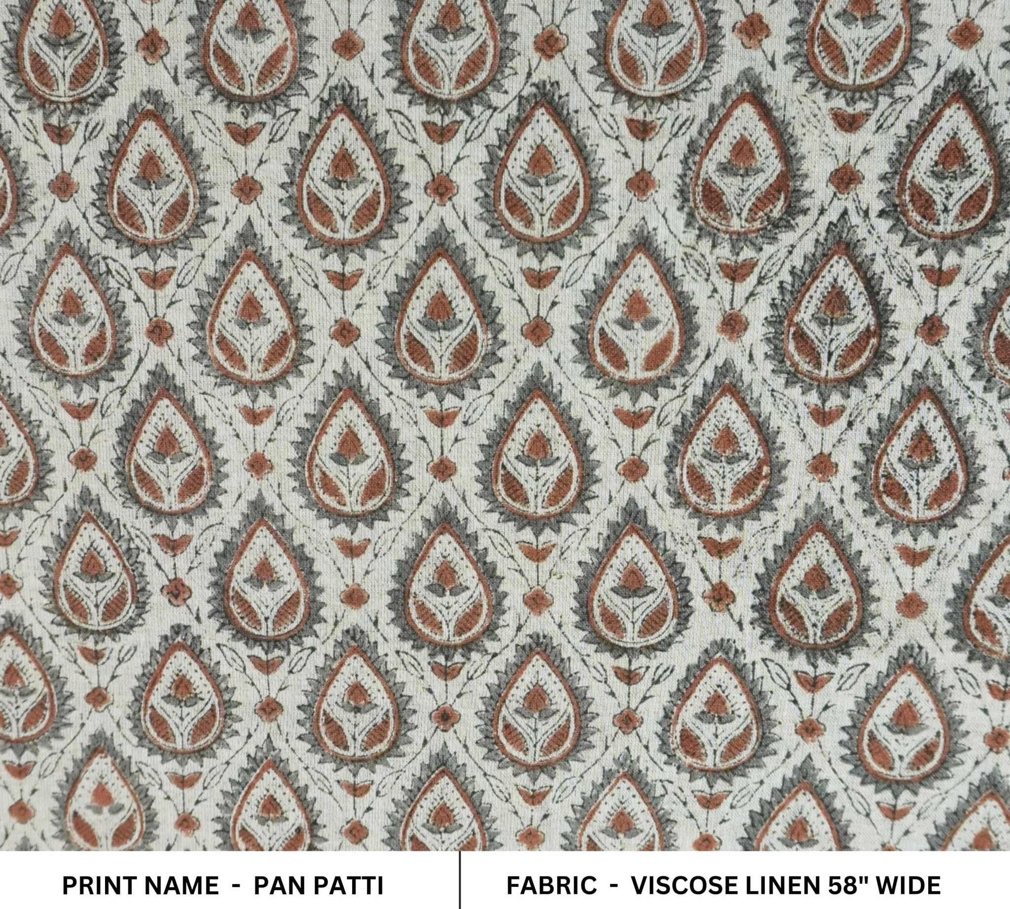 Hand block printed viscose-linen, floral Indian design for curtains and napkin sets, Earthy viscose blend fabric, floral Indian print for couch cushions and table runners, Soft viscose linen fabric, Indian block print for pillows and boho tablecloths.