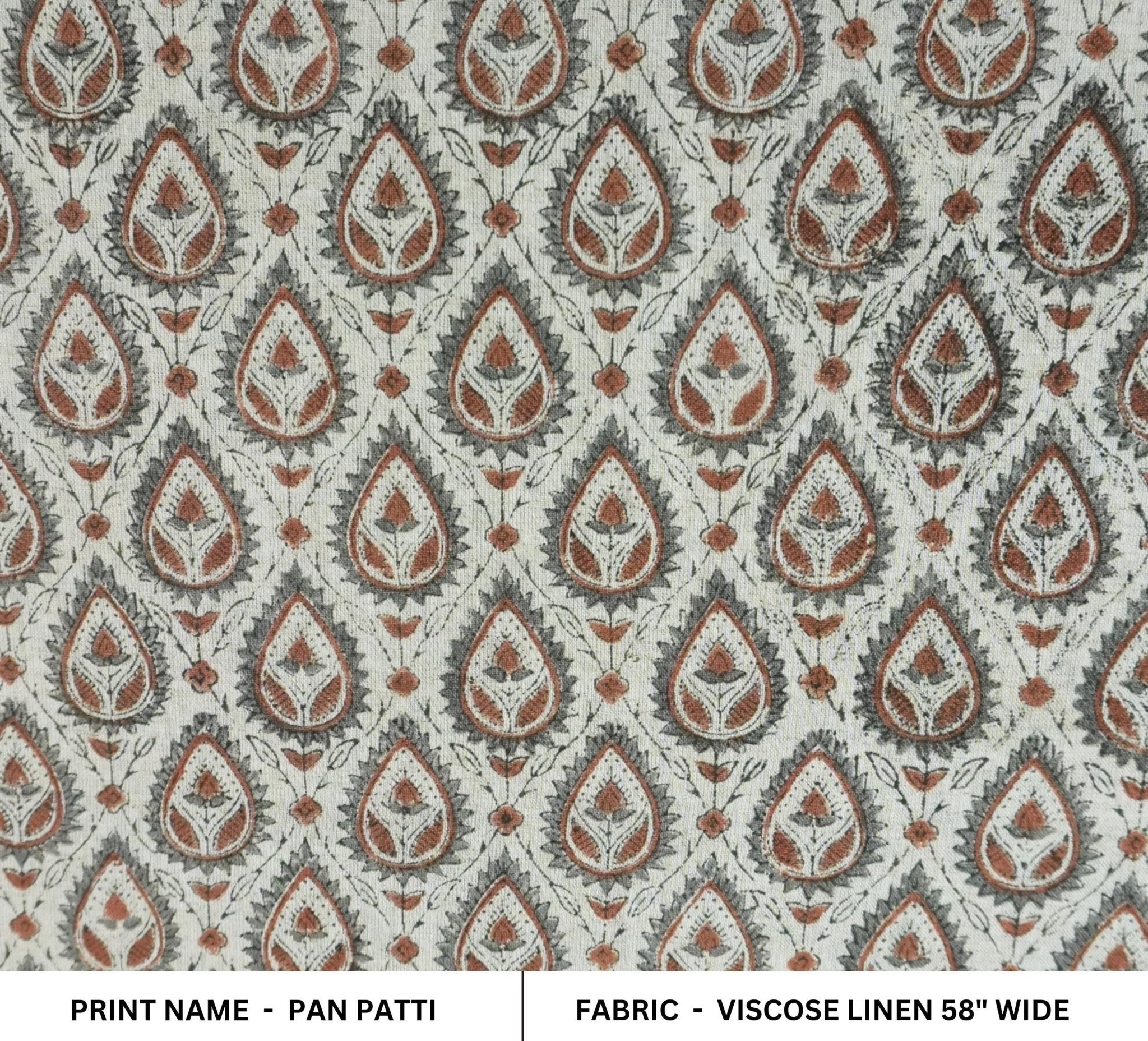 Hand block printed viscose-linen, floral Indian design for curtains and napkin sets, Earthy viscose blend fabric, floral Indian print for couch cushions and table runners, Soft viscose linen fabric, Indian block print for pillows and boho tablecloths.