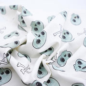 Indian Art Skeleton Print in Blue and Black Handmade Thick Cotton White Halloween Fabric for Table Cover