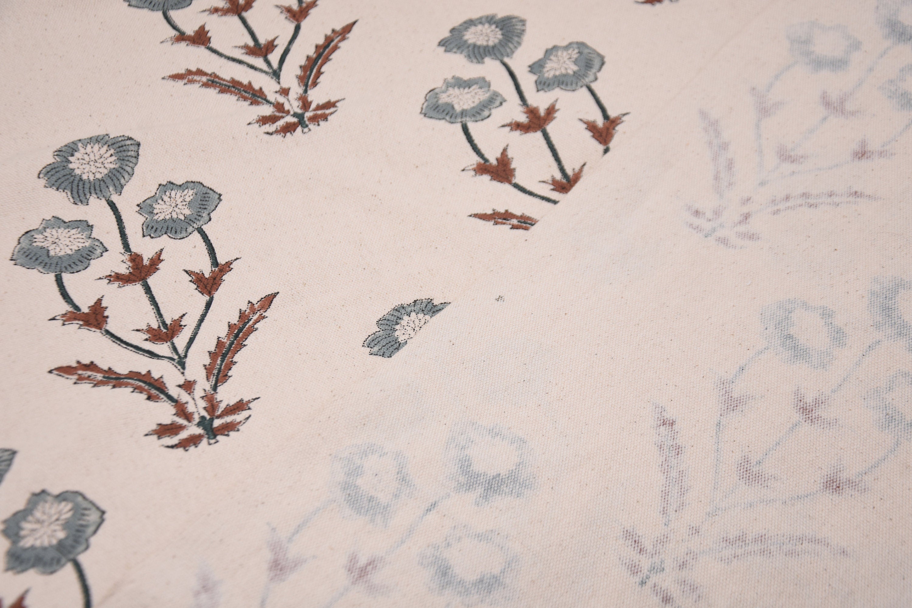 Cotton Block Print Fabric 50 Inch Width Medium Weight Duck Canvas Beige Base Color Curtains and Drapes Pillow Covers Tablecloths and Runners Bedding Tote Bag Napkins by Fabritual