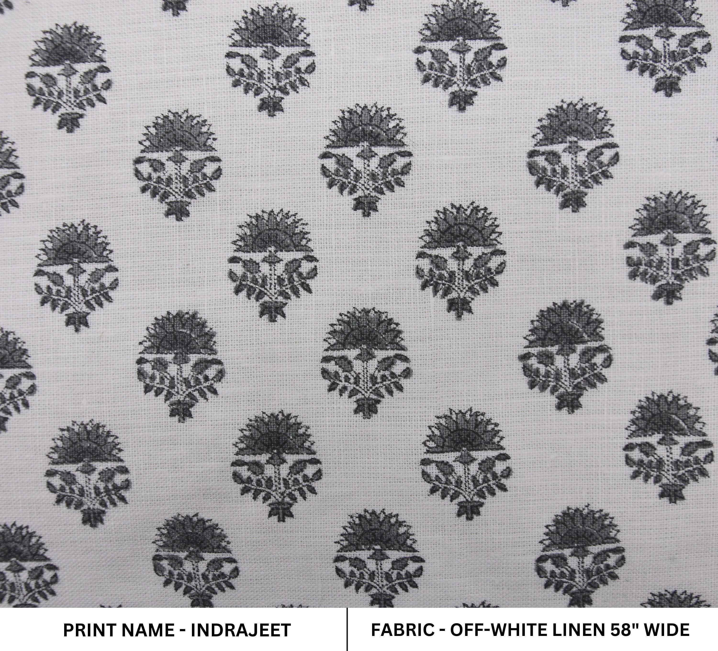Linen Block Print Fabric Off White linen 58 Inch Width Medium Weight Linen Natural Base Color Curtains and Drapes Upholstery Handmade Art Pillow Covers Tablecloths and Runners Bedding Tote Bag Lampshades Napkins by Fabritual