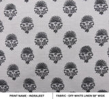 Hand Stamped Block Printed Off-White Gray Floral Linen Fabric 58" Wide for Curtains – INDRAJEET