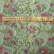 Handcrafted Green and Rose Gold Floral Pure Linen Block Printed Fabric for Sofa Covers – KUNDANVAN