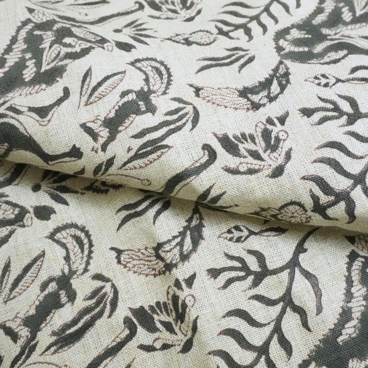 Heavyweight Linen Block Print Fabric, 58-Inch Wide, Ideal for Curtains and Upholstery Artisan Block Printed Heavy Linen in Neutral Base, Perfect for Home Decor Projects Natural Linen Fabric with Hand Block Print, Suitable for Tablecloths and Pillow Covers .