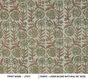 Cotton linen blend, Indian floral print for boho tablecloths and living room chairs, Hand block printed viscose linen, floral Indian design for napkins and drapery, Earthy tone cotton mix fabric, floral print for chair cushions and rustic tables.
