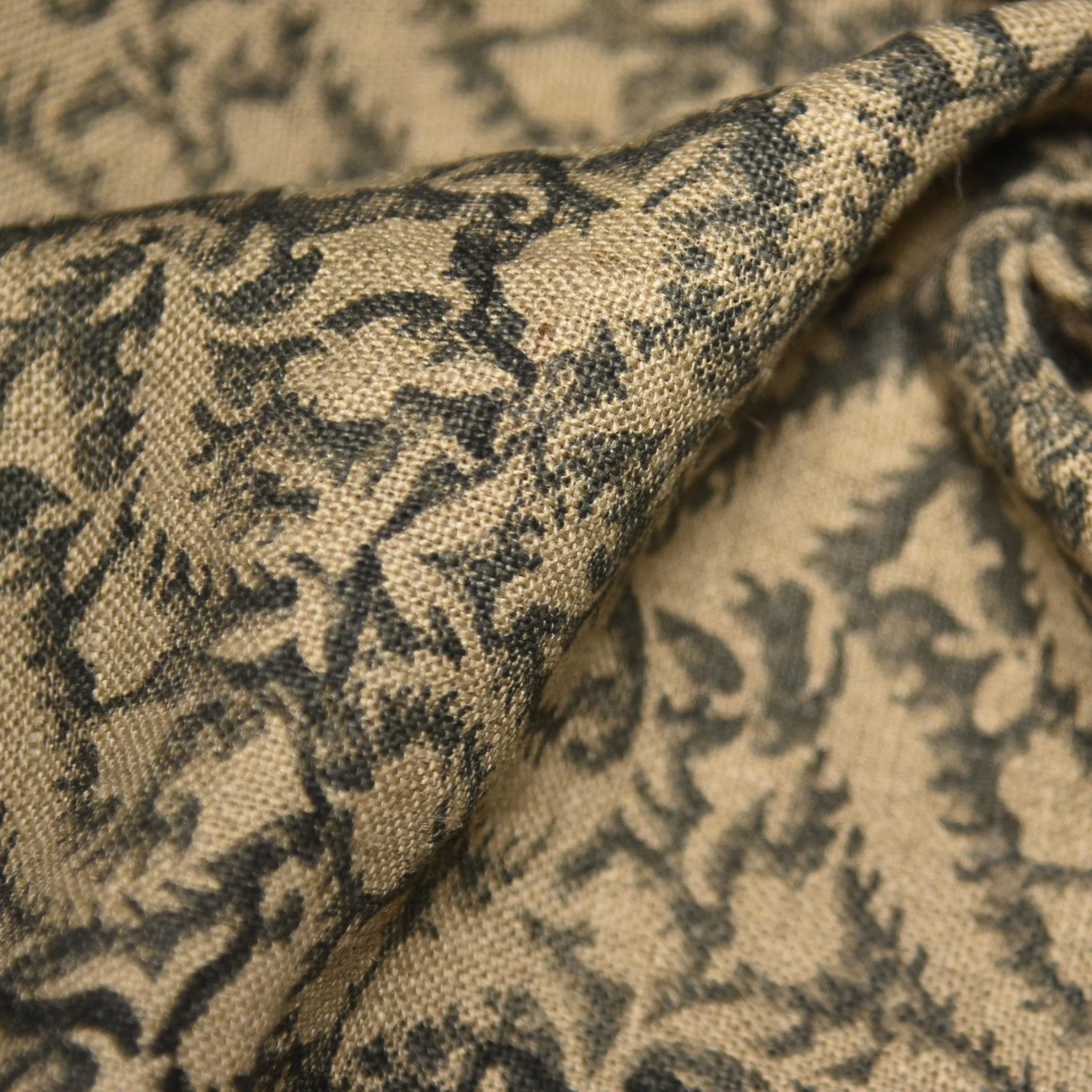 Linen Block Print Fabric 58 Inch Width Heavy Linen Natural Base Color Curtains and Drapes Upholstery Pillow Covers Tablecloths and Runners Bedding Tote Bag by Fabritual