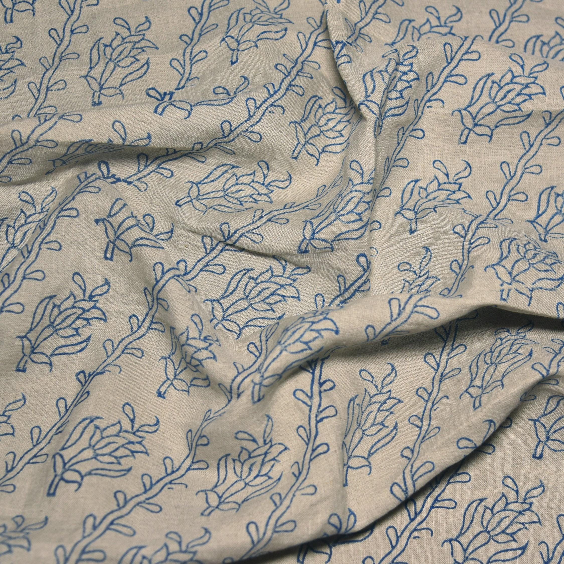 Linen Block Print Fabric 58 Inch Width Medium Weight Linen Natural Base With Unique  Color Curtains and Drapes Upholstery Pillow Covers Tablecloths and Runners Bedding Tote Bag Lampshades Napkins by Fabritual