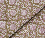Block Print Fabric 58 Inch Width Light Weight Viscose Linen Natural Base Color and Mini Yellow Floral Print Curtains and Drapes Tablecloths and Runners Bedding Tote Bag Lampshades Napkins by Fabritual