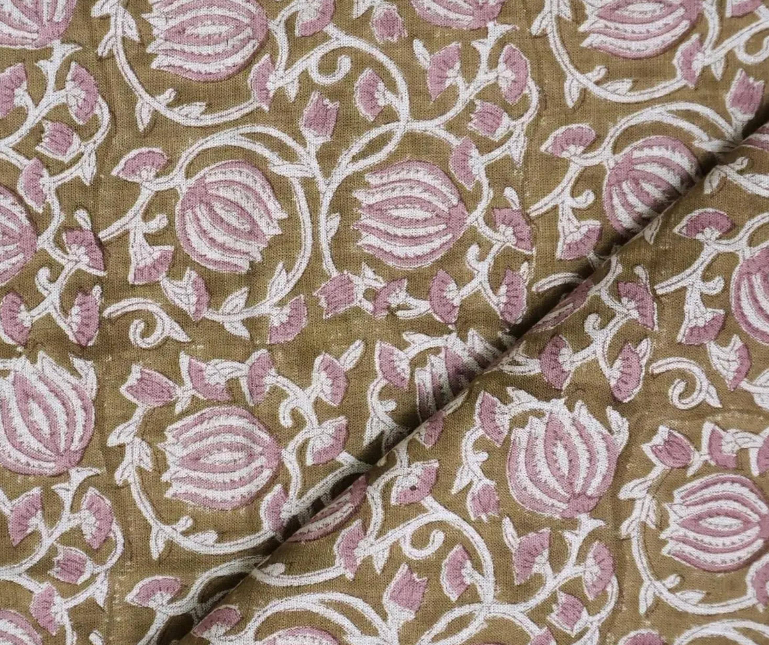 Block Print Fabric 58 Inch Width Light Weight Viscose Linen Natural Base Color and Mini Yellow Floral Print Curtains and Drapes Tablecloths and Runners Bedding Tote Bag Lampshades Napkins by Fabritual