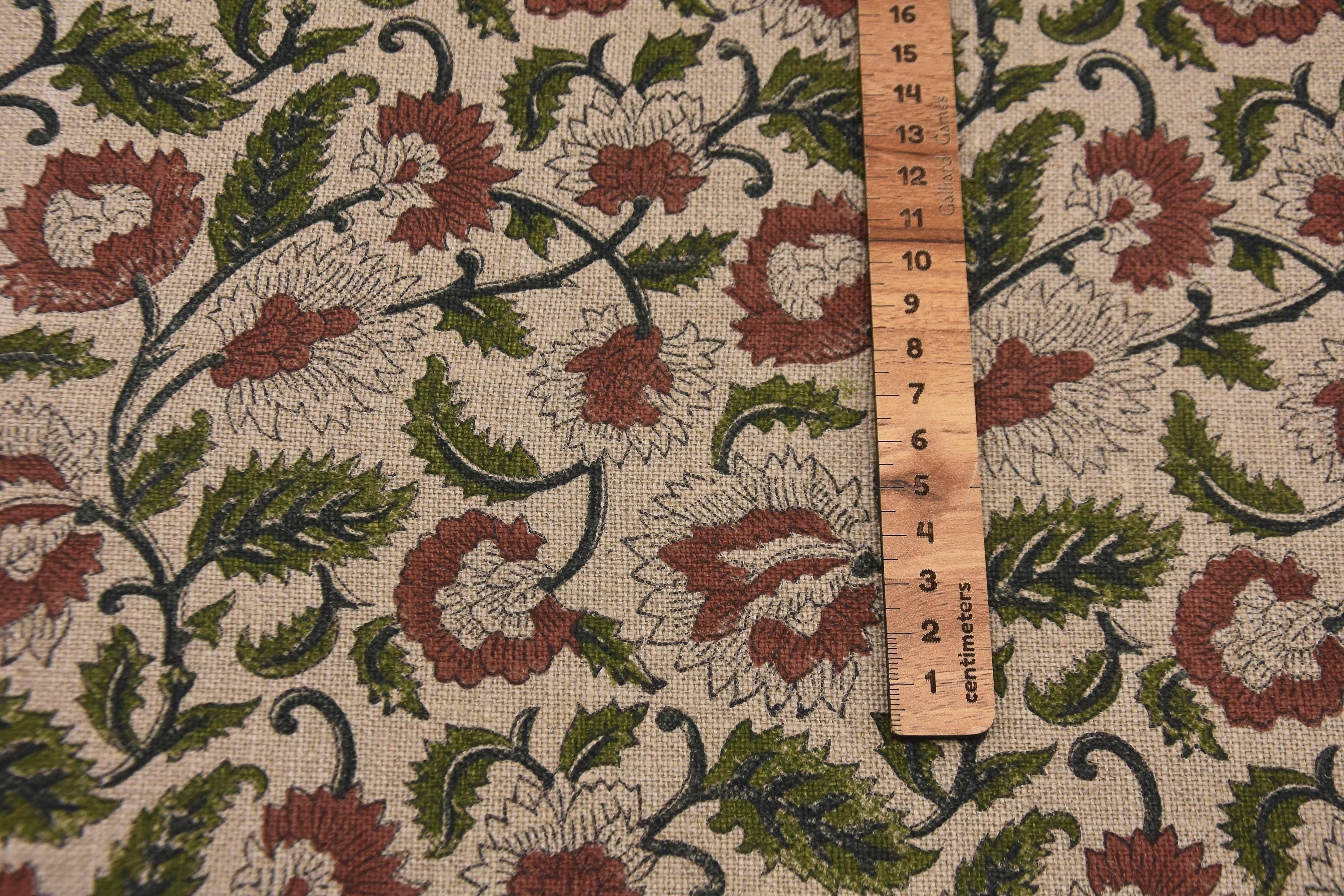 Linen Block Print Fabric 58 Inch Width Heavy Linen Natural Base With Unique Color Curtains and Drapes Upholstery Pillow Covers Tablecloths and Runners Bedding Tote Bag by Fabritual