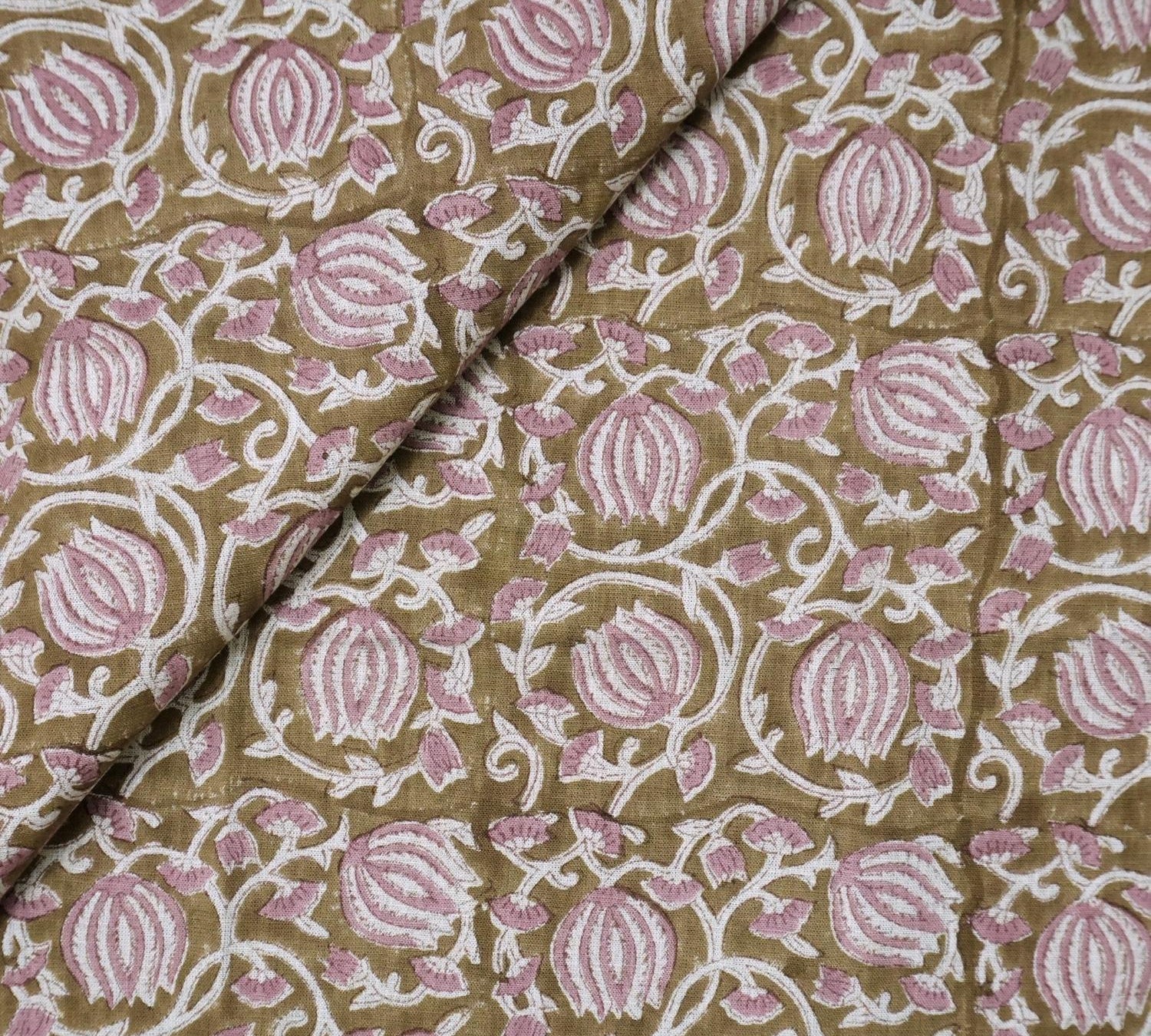 Block Print Fabric 58 Inch Width Light Weight Viscose Linen Natural Base Color and Mini Yellow Floral Print Curtains and Drapes Pillow Covers Tablecloths and Runners Bedding Tote Bag Napkins by Fabritual