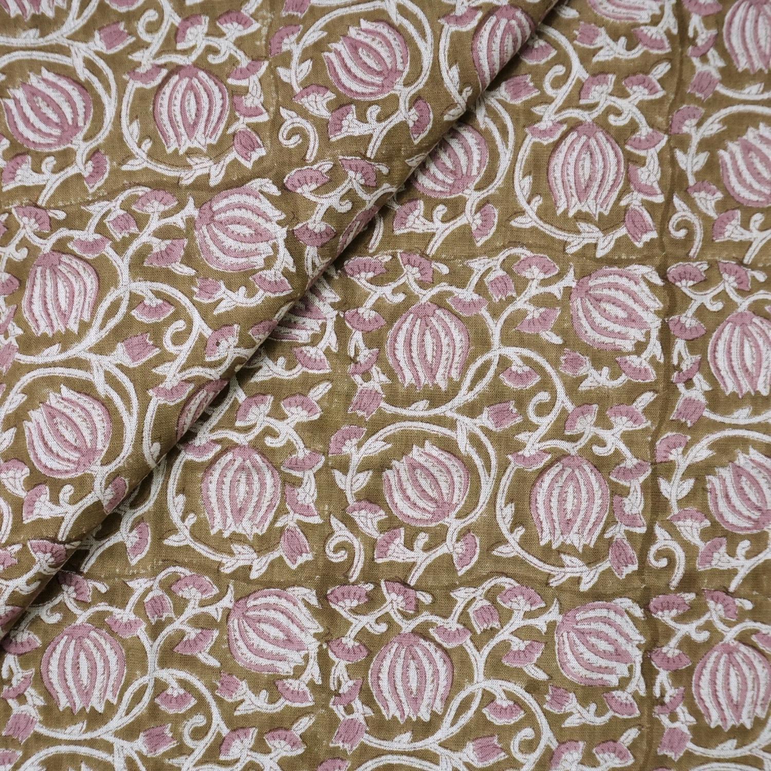 Block Print Fabric 58 Inch Width Light Weight Viscose Linen Natural Base Color and Mini Yellow Floral Print Curtains and Drapes Pillow Covers Tablecloths and Runners Bedding Tote Bag Napkins by Fabritual