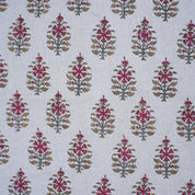 Indian Pure Linen Hand Block Printed Pink and Gray Floral Fabric for Upholstery & Couch - Upvan