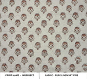 Linen Block Print Fabric 58 Inch Width Medium Weight Linen Natural Base Color Curtains and Drapes Upholstery Handmade Art Pillow Covers Tablecloths and Runners Bedding Tote Bag Lampshades Napkins by Fabritual