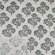 Handmade Art Viscose Linen Fabric for Roman Shade Decor with Bael Patra Print in Gray leaf