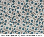Linen Block Print Fabric 58 Inch Width Medium Weight Linen Natural Base Color Curtains and Drapes Upholstery Pillow Covers Tablecloths and Runners Bedding Tote Bag Lampshades Napkins by Fabritual