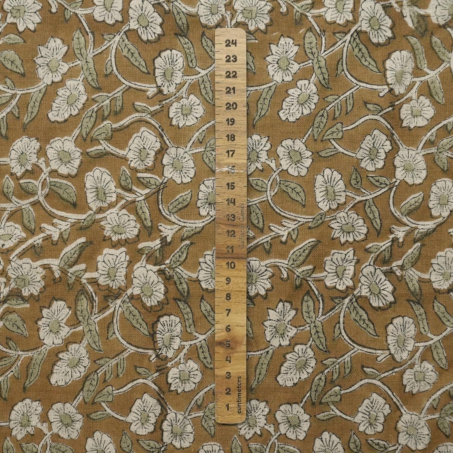 Linen Block Print Fabric 58 Inch Width Medium Weight Linen Natural Base Color Handmade Creative Design To Make Curtains and Drapes Upholstery Pillow Covers Tablecloths and Runners Lampshades Napkins by Fabritual