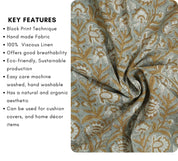 BROWN FLORAL MOTIF HAND BLOCK PRINT VISCOSE LINEN INDIAN FABRIC CURTAINS AND TABLE LINENS - JYOTI