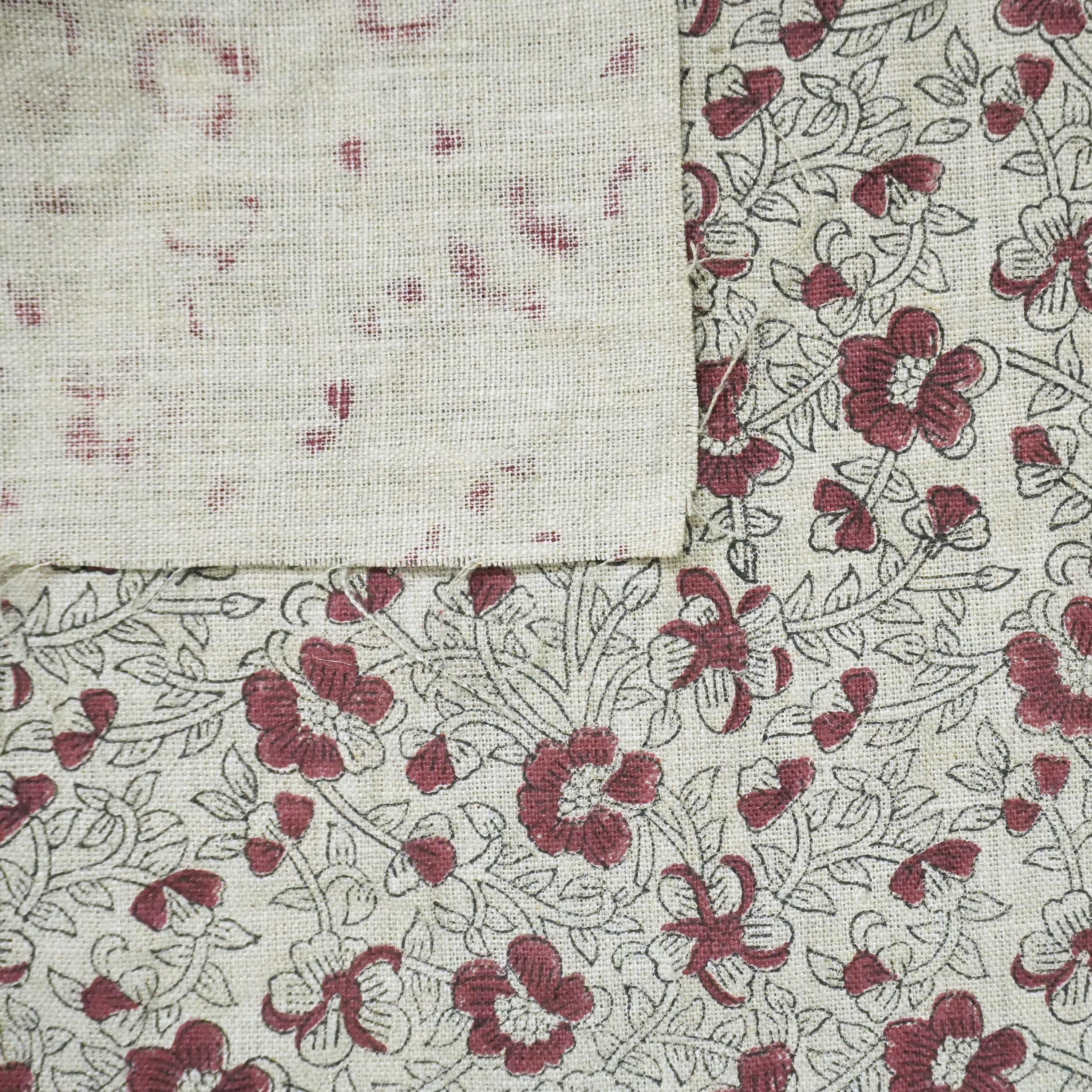 Linen Block Print Fabric 58 Inch Width Heavy Weight Linen Natural Base Color Curtains and Drapes Upholstery Handmade Art Pillow Covers Tablecloths and Runners Lampshades Napkins by Fabritual