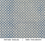 Handmade Blue Floral Throw Block Printed Heavy Linen Fabric For Living Room - MUGALJAAL