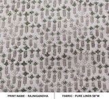 Handmade Block Printed Brown and Green Floral Pure Linen Cushion Fabric For Bedroom - RAJNIGANDHA