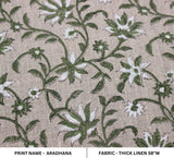 Handcrafted Block Printed Green & Gray Floral Elegant Thick Linen Home Decor Fabric - ARADHANA