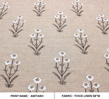 Handmade Black and Gray Floral Block Printed Thick Linen Fabric for Farmhouse Upholstery & Decor - AMITABH