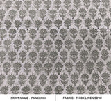 Indian Art Block Printed Thorw Gray Thick Linen Floral Fabric For Farmhouse Decor - PANKHUDI