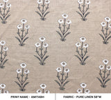 Block Print Boho Gray White Linen Fabric Tablecloth - Amitabh