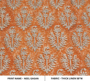 Block Print Linen Fabric, Neel Gagan Floral Block Print Linen Fabric, Fabric For Pillow Cover Making, Heavy Weight Upholstery Fabric