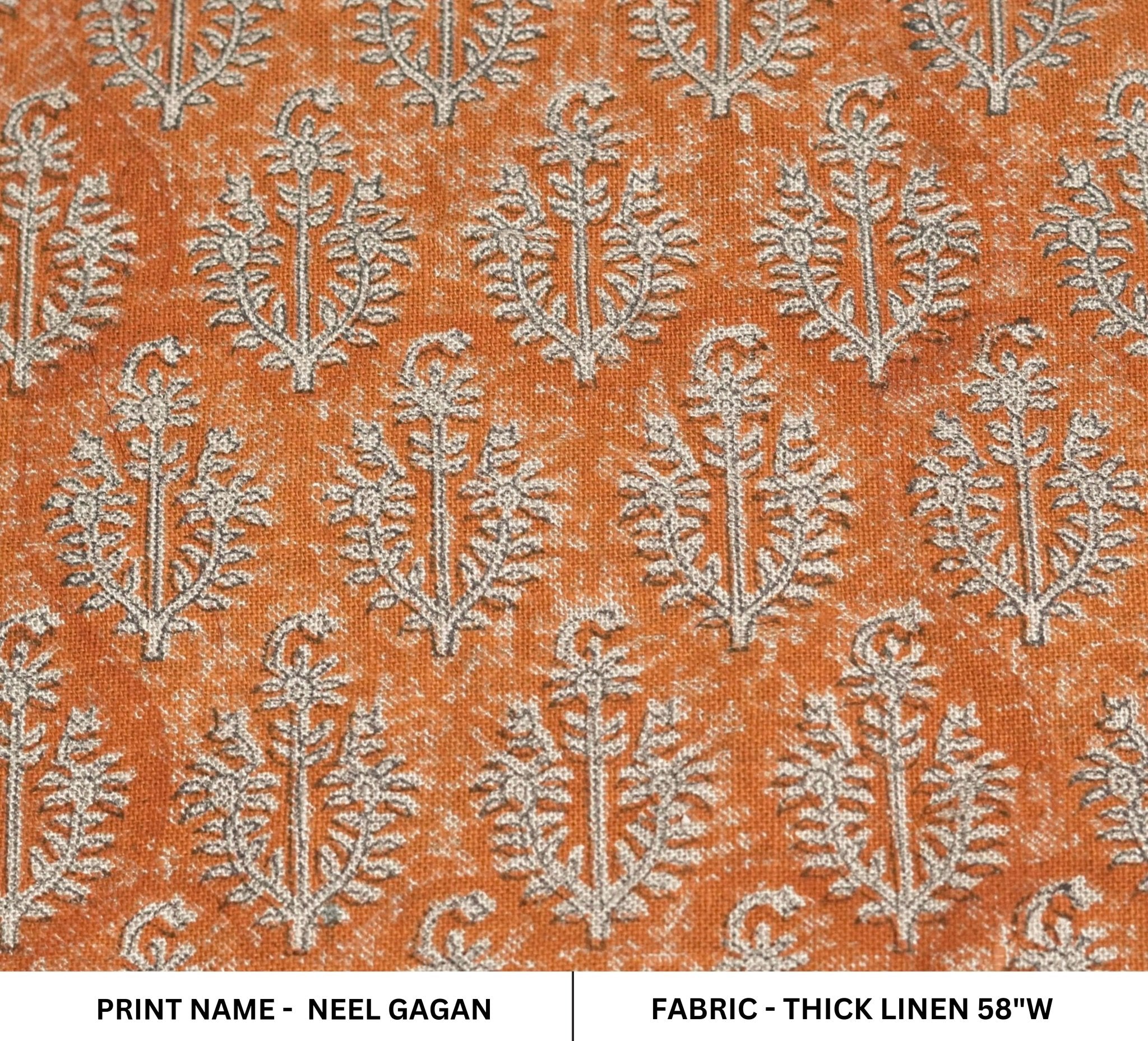 Block Print Linen Fabric, Neel Gagan Floral Block Print Linen Fabric, Fabric For Pillow Cover Making, Heavy Weight Upholstery Fabric