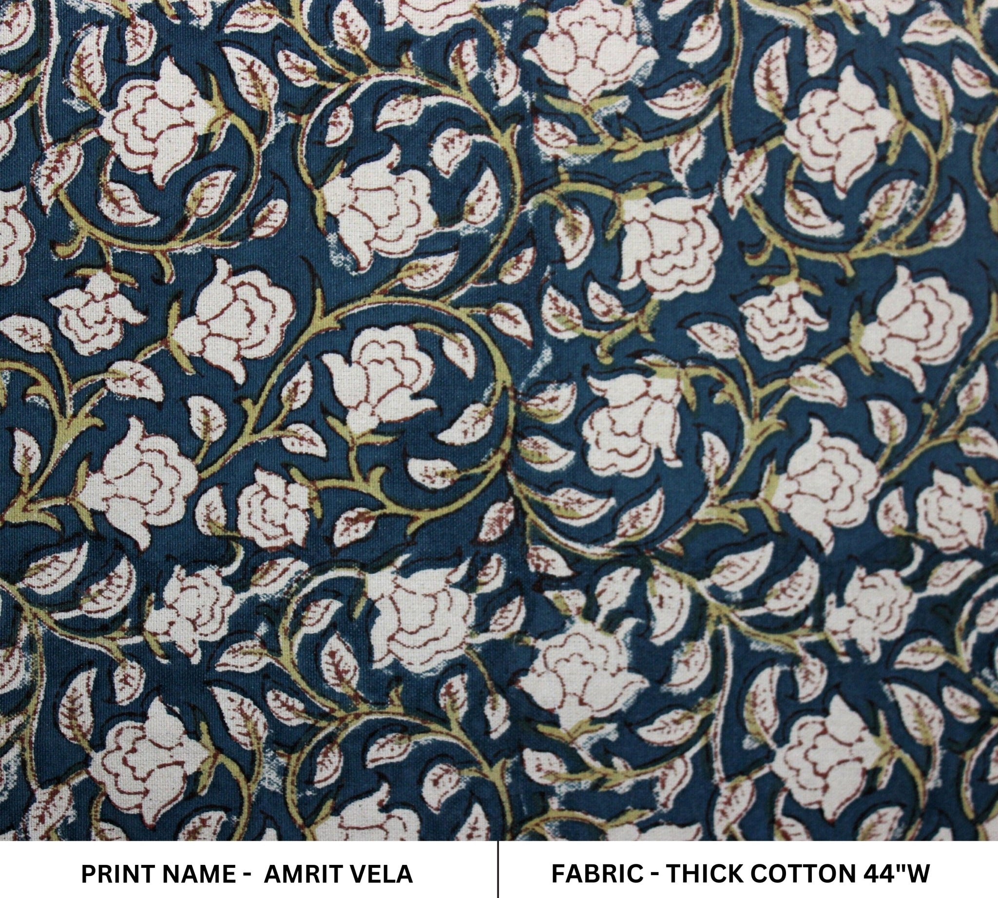 Amrit Vela  Floral Linen Hand Block Fabric  Indian Fabrics Printed Linen & Cotton By The Yard  Natural And Organic Fabrics