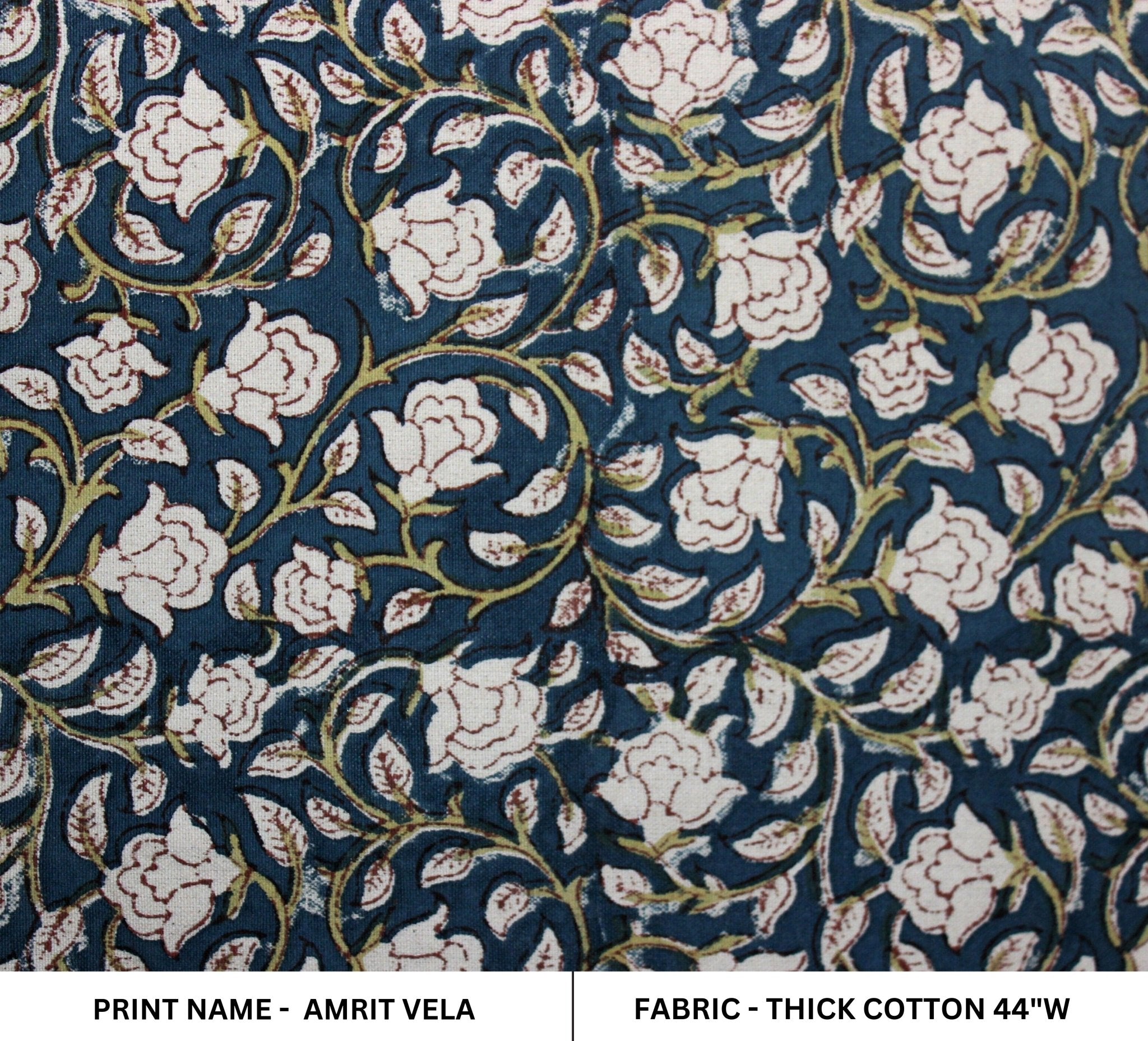 Amrit Vela  Floral Linen Hand Block Fabric  Indian Fabrics Printed Linen & Cotton By The Yard  Natural And Organic Fabrics